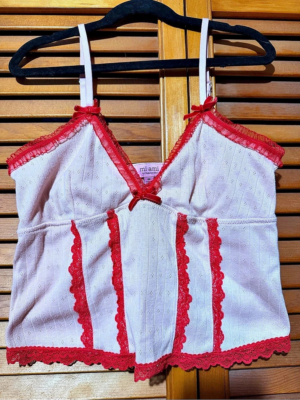 Francesca’s mi ami Y2K Pink Red Lace Bow Cami Tank Top M